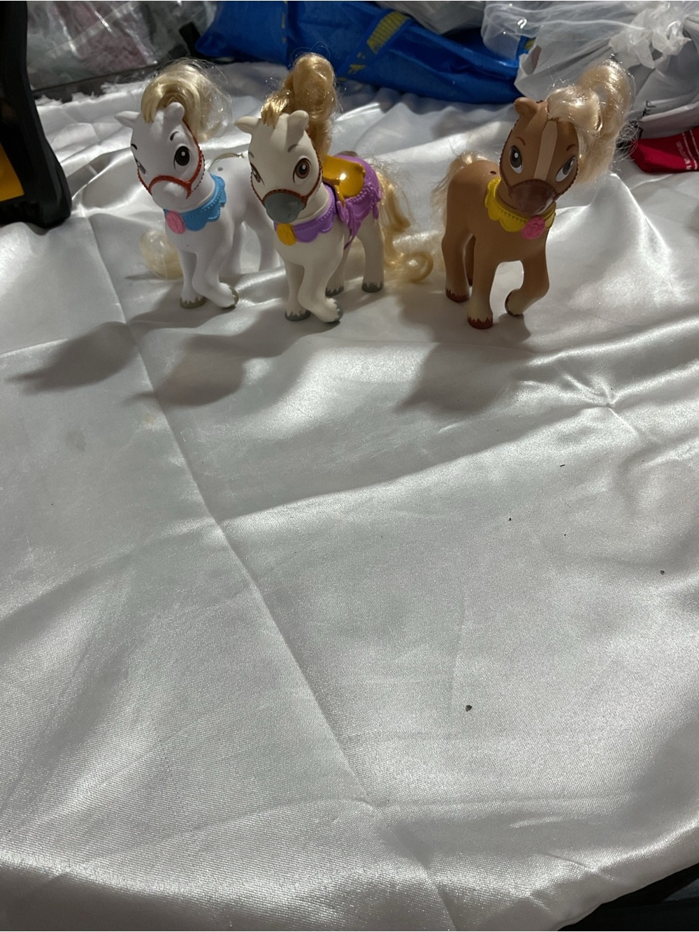 3 Small Toy Ponies - White and Tan with Gold Mane